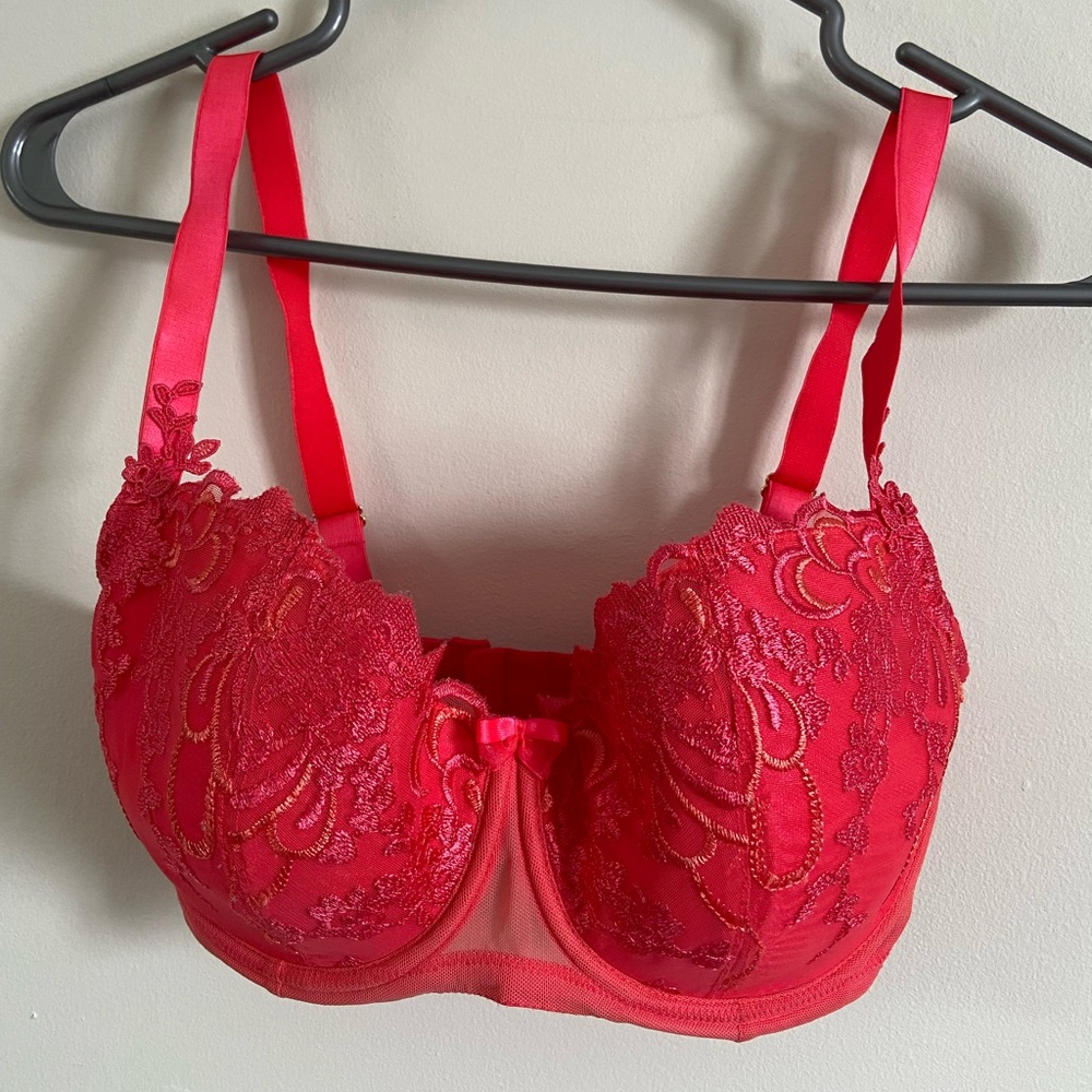 30I Charade by change lingerie lined embroidered demi bra in red